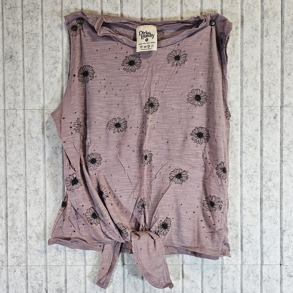 Dirtee Laundry Distressed Floral Tie Front Crop Tank Top Mauve Size S - Picture 1 of 2